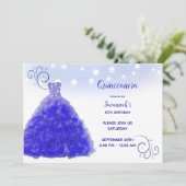 Prinses Blauwe Jurk Slingerlichten Quinceanera Kaart (Staand voorkant)