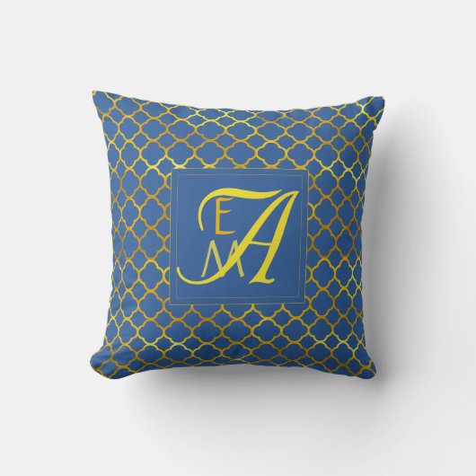 Prinses Blauwe Klavertje Vier MONOGRAM Pasgetrouwd Kussen (Voorkant)