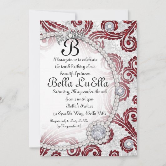 Prinses Bling Diamond Parels Feest Uitnodigingen (Voorkant)