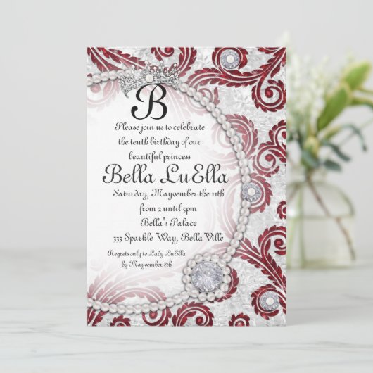 Prinses Bling Diamond Parels Feest Uitnodigingen (Staand voorkant)