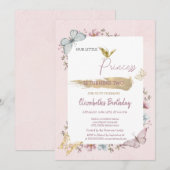 Prinses Bloemen Vlinders Roze Verjaardag Kaart (Voorkant / Achterkant)