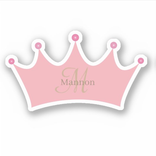 Prinses Blush Roze Gouden Kroon Tiara Monogram Sticker (Voorkant)