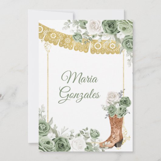 Prinses Boot Sage Groene Quinceañera Uitnodiging (Achterkant)