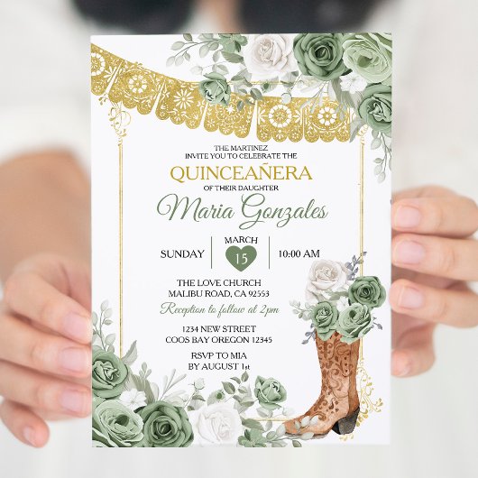 Prinses Boot Sage Groene Quinceañera Uitnodiging