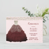 Prinses Bourgondische Gown String Lights Quinceane Kaart (Staand voorkant)