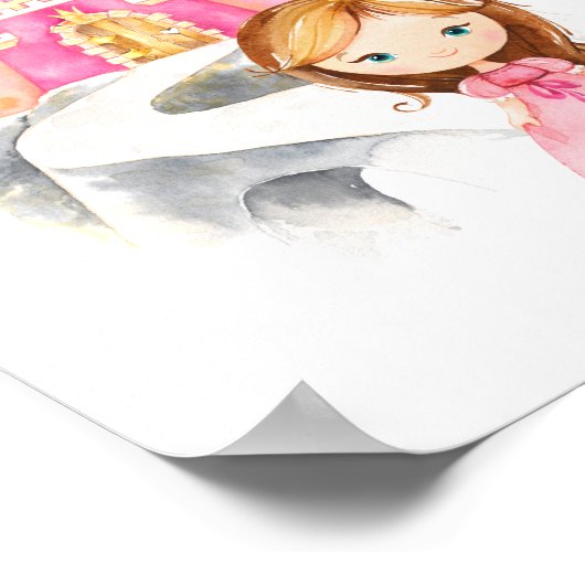 Prinses, Bruin Haar, Kasteel, Kroon, Meisjeskamer Poster (Hoek)