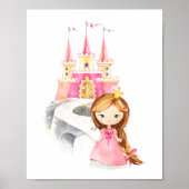 Prinses, Bruin Haar, Kasteel, Kroon, Meisjeskamer Poster (Voorkant)
