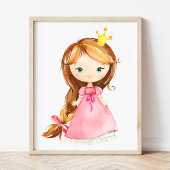 Prinses, bruin haar, roze bloemen, meisje kwekerij muurkunst sets