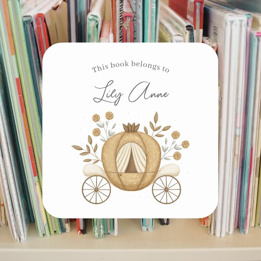 Prinses Carriage boekplaat Vierkante Sticker