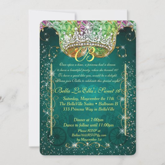 Prinses Carriage Jewel Party Uitnodigingen voor ve (Voorkant)