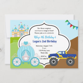 Prinses Carriage & Monster Truck Joint Verjaardag Kaart