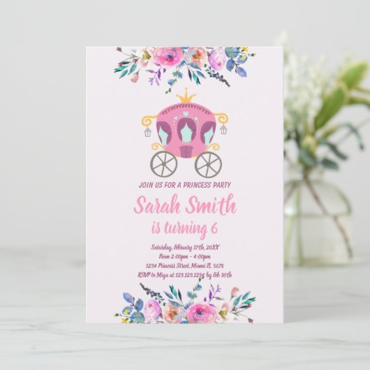 Prinses Carriage Uitnodiging voor verjaardag (Staand voorkant)
