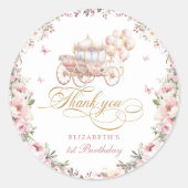 Prinses Carriage Verjaardagsballonnen Roze en Goud Ronde Sticker (Voorkant)