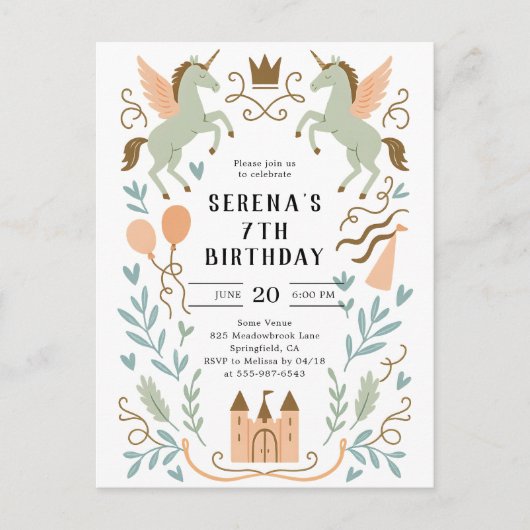 Prinses Castle Eenhoorn Verjaardag Briefkaart (Voorkant)