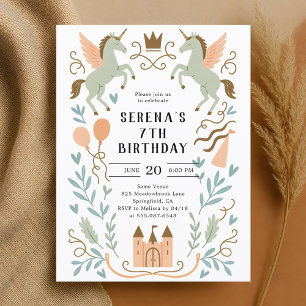 Prinses Castle Eenhoorn Verjaardag Briefkaart