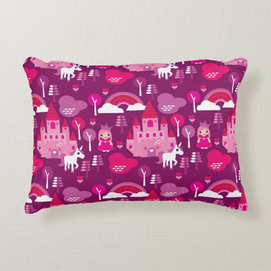 prinses castle en unicorn regenboog accent kussen (Voorkant)
