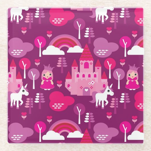 prinses castle en unicorn regenboog glazen onderzetter (Voorkant)