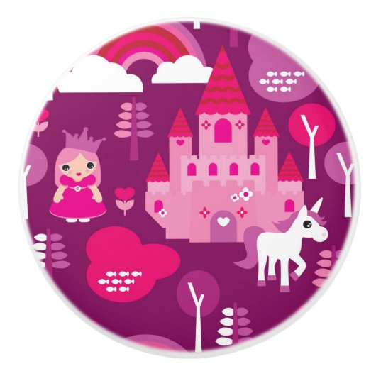 prinses castle en unicorn regenboog keramische knop (Voorkant)