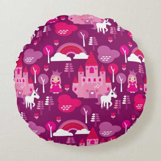 prinses castle en unicorn regenboog rond kussen (Voorkant)