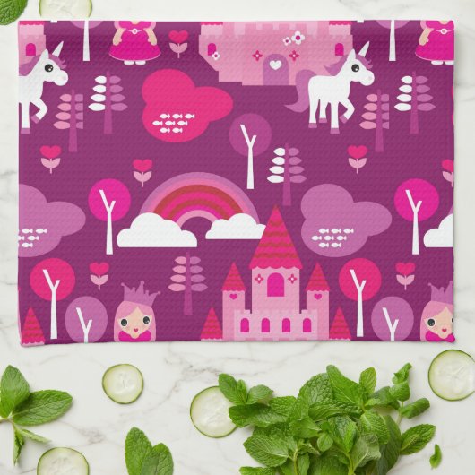 prinses castle en unicorn regenboog theedoek (Gevouwen)