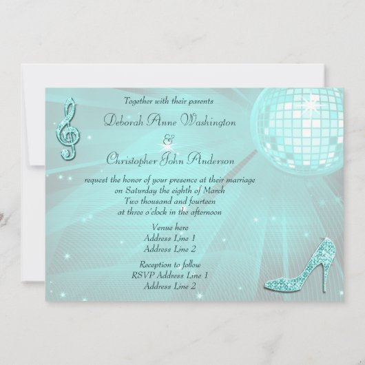 Prinses Coach, Paarden & Disco Bal Bruiloft Kaart (Achterkant)