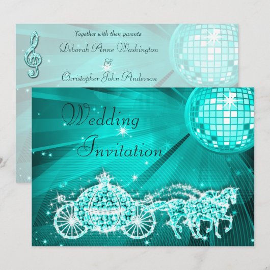 Prinses Coach, Paarden & Disco Bal Bruiloft Kaart (Voorkant / Achterkant)