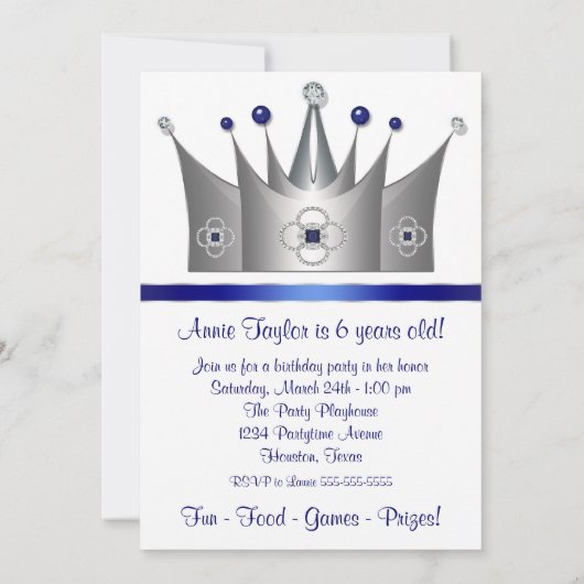 Prinses Crown 6e verjaardag uitnodiging 6e verjaar (Achterkant)