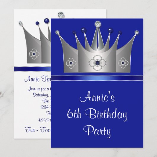 Prinses Crown 6e verjaardag uitnodiging 6e verjaar (Voorkant / Achterkant)