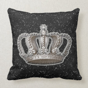  prinses Crown Black Faux Glitter Sparkle Kussen