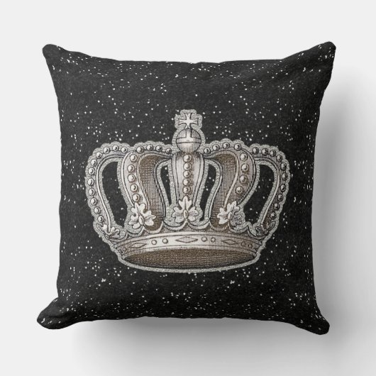  prinses Crown Black Faux Glitter Sparkle Kussen (Voorkant)