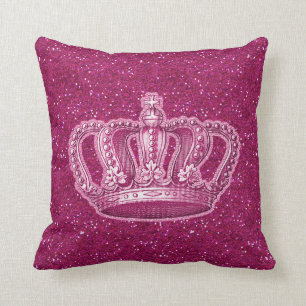  prinses Crown op Hot Pink Glitter Sparkle Kussen
