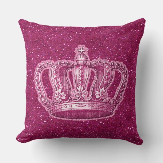 prinses Crown op Hot Pink Glitter Sparkle Kussen (Voorkant)