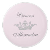 prinses Crown Pink & Gray Persoonsnaam Keramische Knop (Voorkant)