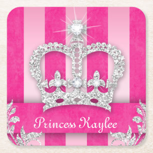 Prinses Crown Sweet 16 Quinceanera Stripe Onderzet Kartonnen Onderzetters