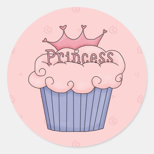 Prinses cupcake ronde sticker (Voorkant)