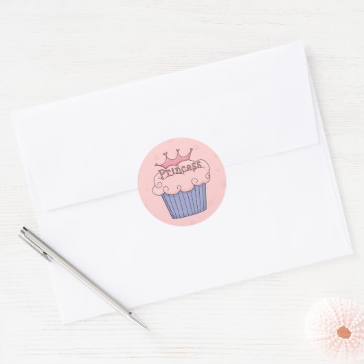 Prinses cupcake ronde sticker (Envelop)