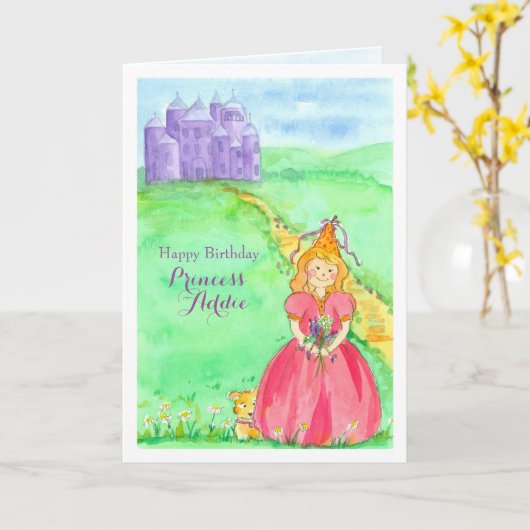 Prinses Custom Naam Happy Birthday Kaart (Gele Bloem)
