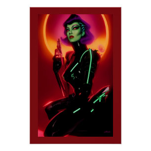 Prinses Cybrella op het Cyberpunk Bal Perfect Poster