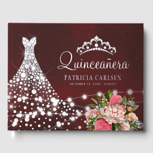 Prinses diamanten jurk zilver folie Quinceanera Gastenboek