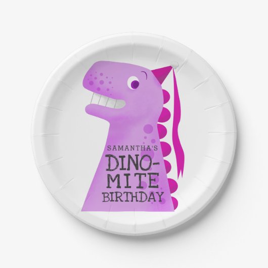 Prinses Dinosaurus Meisjes Verjaardagsfeest Papieren Bordje (Voorkant)