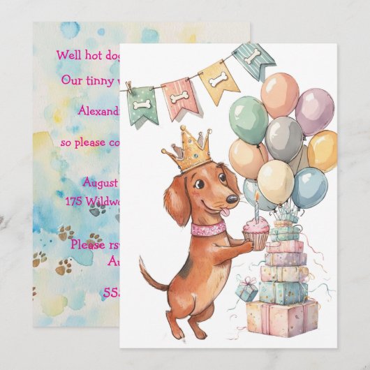 Prinses Doxie digitale download feest uitnodiging (Voorkant / Achterkant)