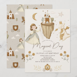 Prinses & Draak Boho Sprookje Meisje 1e Verjaardag Kaart