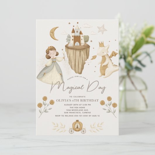 Prinses & Draak Boho Sprookje Meisje Verjaardag Kaart (Staand voorkant)