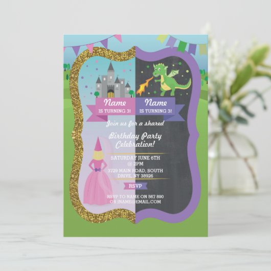 Prinses & Draak Gezamenlijke Uitnodigingen Voor Jo (Staand voorkant)