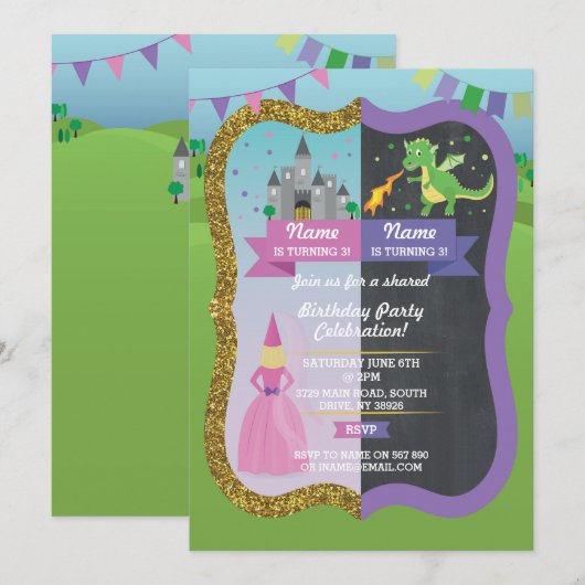 Prinses & Draak Gezamenlijke Uitnodigingen Voor Jo (Voorkant / Achterkant)