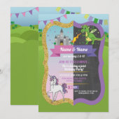 Prinses Draak Kasteel Eenhoorn Gezamenlijke Jongen Kaart (Voorkant / Achterkant)