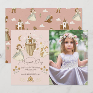 Prinses Dragon Boho Sprookje Roze Verjaardagsfoto Kaart