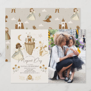 Prinses Dragon sprookje donkere huid verjaardag fo Kaart