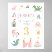 Prinses Drakenkasteel Verjaardag Kleuterschool Pos Poster (Voorkant)