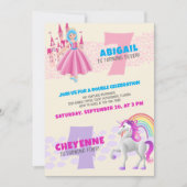Prinses Eenhoorn Joint Dubbele Verjaardag Uitnodig Kaart (Voorkant)